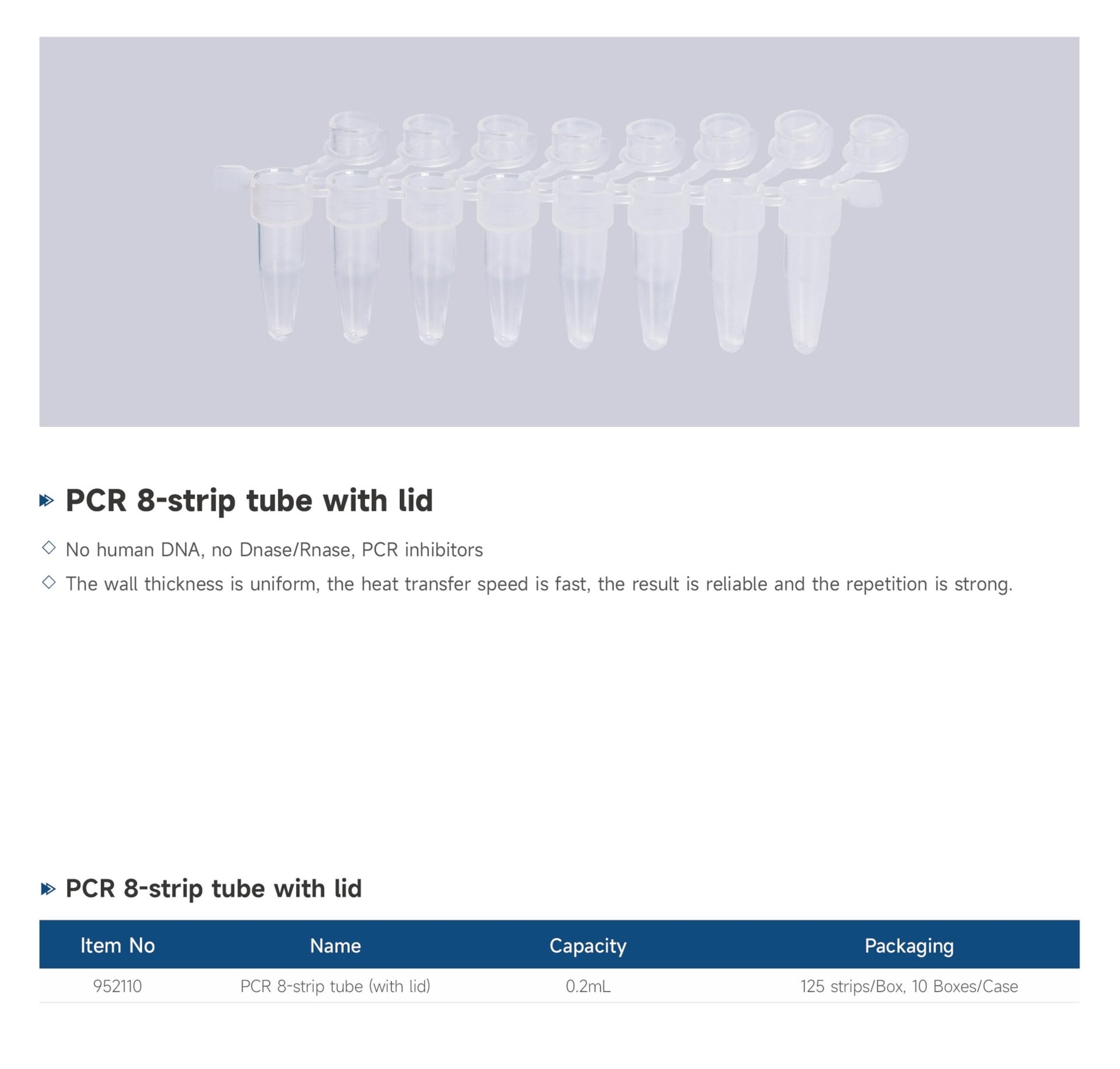 Tubes PCR en Barrettes de 8 avec Couvercles - Detail 1